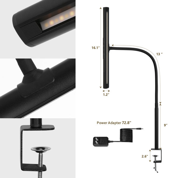 Orren Ellis 12W Adjustable Goose-Neck Led Desk Clamp Lamp With